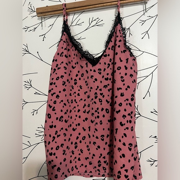 Divided Cheetah Tank Top lace trim, spaghetti strap size 6 pink - Picture 2 of 4